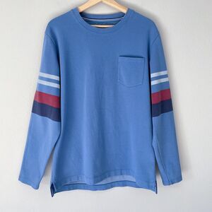 Boden Rye Pocket Crew Sweatshirt Men's L Blue Red Stripe Sleeve Pullover Shirt